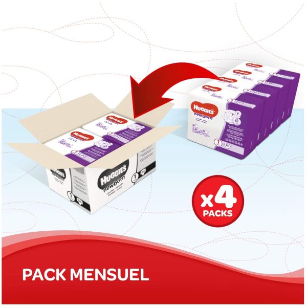 Huggies, Couches bébé Taille 1 (2-5 kg), Nouveau-nés, Unisexe, Avec indicateur d’humidité, Pack 1 mois de consommation, Nouveau née - 21x 4 (84 Unités)