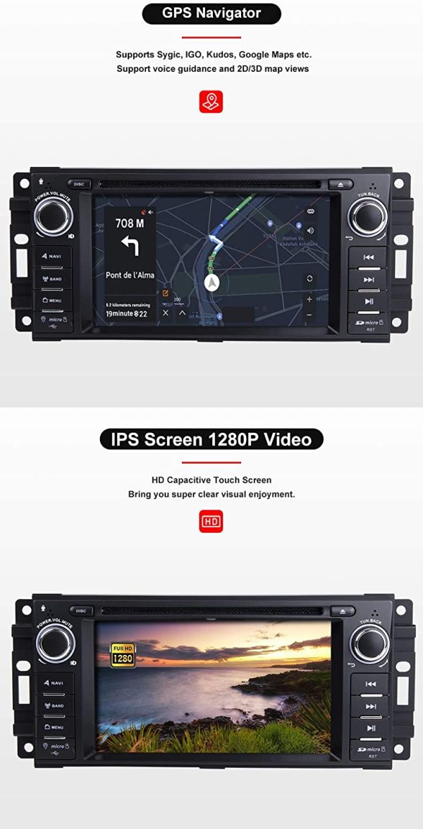 pour Jeep Wrangler JK Dodge Ram Challenger Chrysler Android 10.0 Octa Core 4 Go de RAM 64 Go de ROM 6.2"Autoradio Stéréo GPS Lecteur Multimédia Support Voiture Auto Play/TPMS/OBD/4G WiFi/Dab