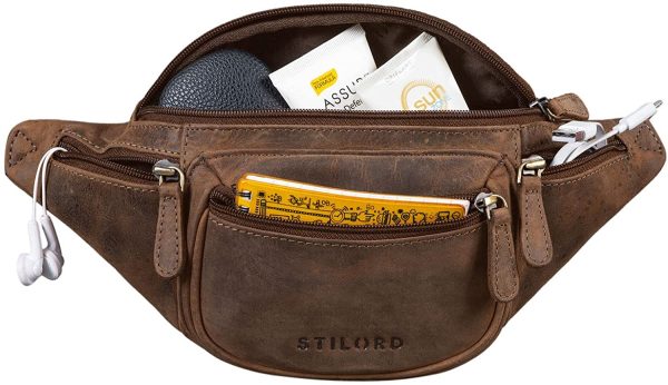 STILORD 'Eliah' Vintage Sac Banane en Cuir Ceinture Réglable Poche Ventrale Sacoche Banane idéal Sport Voyages Quotidien Durable, Couleur:Calais - Marron – Image 2