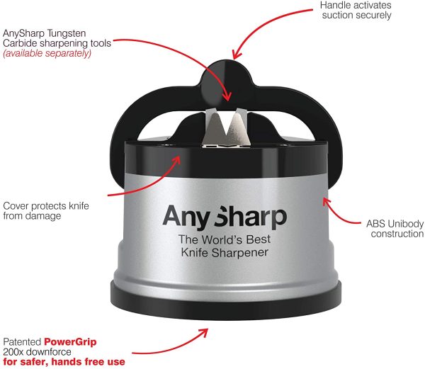 AnySharp Aiguiseur Couteaux avec Ventouse, Argent