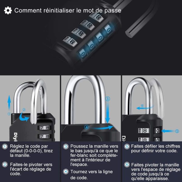 Cadenas à Combinaison à 4 Digit, Serrure Combinée, Métal étanche et Fermoir Combiné en Acier Plaqué (Un Pièces) - Noir – Image 5