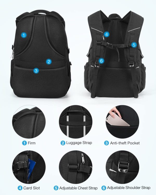 HOMIEE Sac à Dos Homme 17,3 Pouces, Sac à Dos pour Ordinateur Portable Grande Capacité Respirant Antivol Imperméable, Sac à Dos Port de Charge USB et Prise Casque pour Travail Voyage Affaires – Image 8