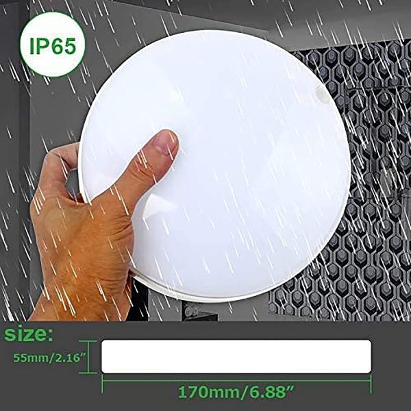 Plafonnier de Salle de Bain Etanche IP65 20W LED 6500K Blanc Naturel Ø18cm, Imperméable, Lampe de Plafond Moderne Rond Equivaut a Lampe Incandescente 100W Chambre Cuisine Couloir Porche Balcon – Image 6