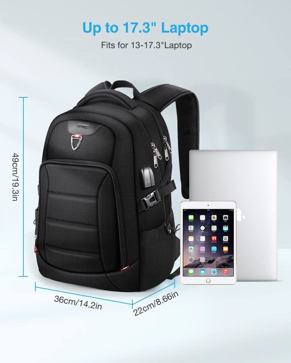 HOMIEE Sac à Dos Homme 17,3 Pouces, Sac à Dos pour Ordinateur Portable Grande Capacité Respirant Antivol Imperméable, Sac à Dos Port de Charge USB et Prise Casque pour Travail Voyage Affaires – Image 7