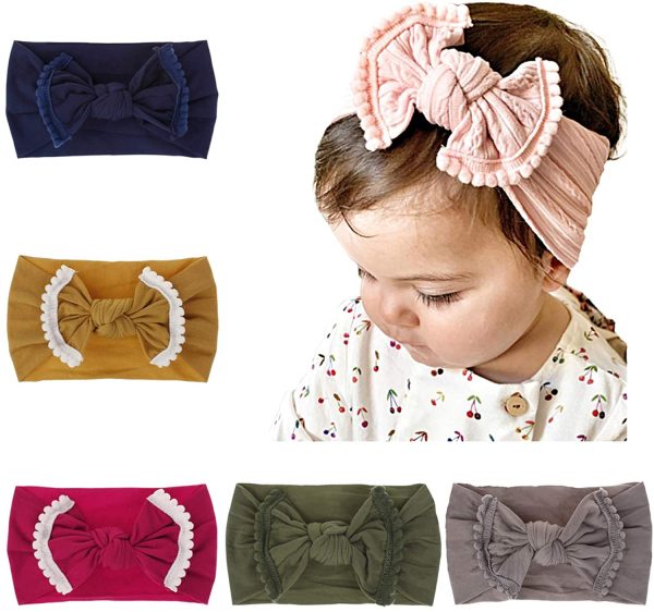 DRESHOW 5 Pièces Bébé Bandeaux Bébé Fille Bandeau Cheveux Bande de Cheveux Arc Bande de Cheveux Bandeaux Accessoires Bébé Fille Enfant Turban Bandeau – Image 4