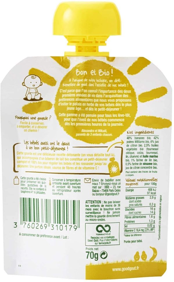 Good Goût - BIO - Gourde Petit Déj Poire dès 6 Mois 70 g - Pack de 10 – Image 3