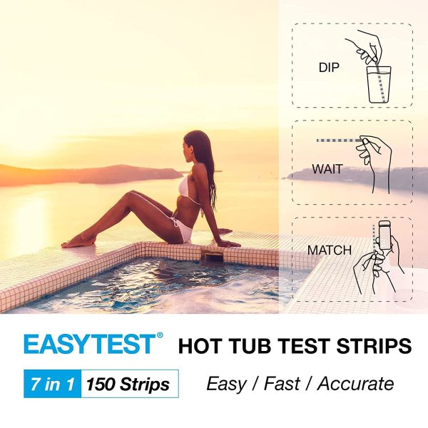 EASYTEST Bandelettes de Test Spa,150 Bandelettes de Test Chimique de l'eau pour Spa Piscine, Test précis de Brome, Alcalinité Totale, PH, Chlore Libre, Dureté Totale, Acide Cyanurique et Chlore Total – Image 5