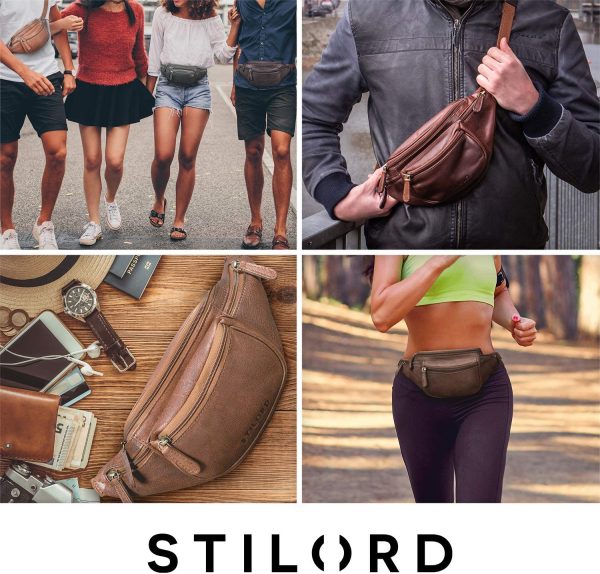 STILORD 'Eliah' Vintage Sac Banane en Cuir Ceinture Réglable Poche Ventrale Sacoche Banane idéal Sport Voyages Quotidien Durable, Couleur:Calais - Marron – Image 6