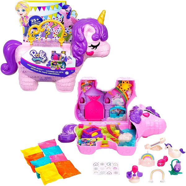 Polly Pocket coffret Licorne en Fête avec mini-figurines Polly et Lila, plusieurs zones de jeu, 25 surprises et accessoires, jouet pour enfant, GVL88 – Image 7