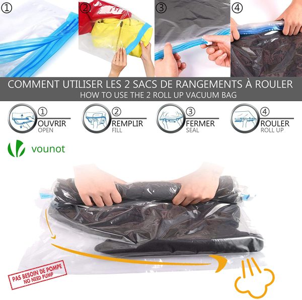 VOUNOT Sacs de Rangement sous Vide + Pompe sous Vide Lot de 12 Sacs Compression +1 Pompe Sac de Voyage sous Vide Housse de Rangement sous Vide Réutilisable Sacs Compression sous Vide Multicolore – Image 3