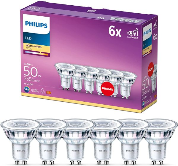 Philips ampoule LED Spot GU10 50W Blanc Chaud, Verre, Lot de 6 – Image 4