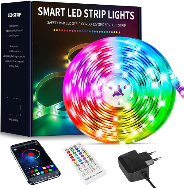 Ruban Led 10M, Bande Led 5050 RGB , Led Ruban Lumineuse Flexible Multicolore avec Télécommande 40 Touches，Utilisé pour la décoration de maison de chambre à coucher (1x10M) – Image 6