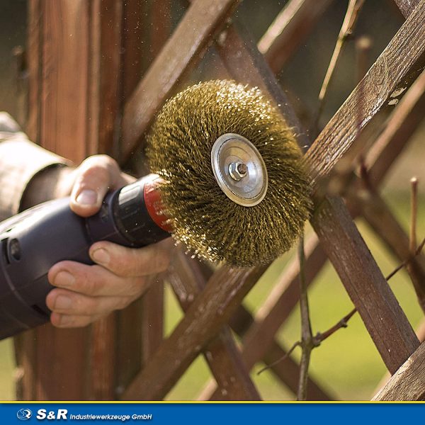 S&R 7 Brosses Métalliques pour Visseuse Perceuse à nettoyer Bois en Métal. Queue 6 mm lisse. – Image 5