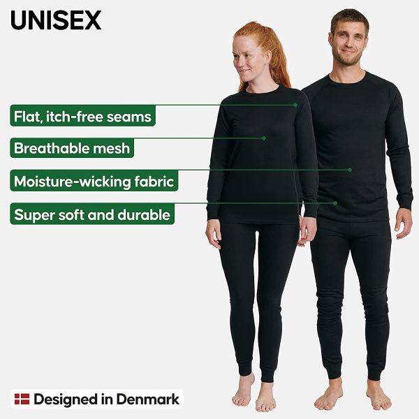 DANISH ENDURANCE Ensemble de sous-Vêtements Thermiques pour Homme ou Femme, Matière Technique Recyclée, 1 Caleçon Long et 1 T-Shirt à Manches Longues, Maille Respirante, Thermo-Régulant