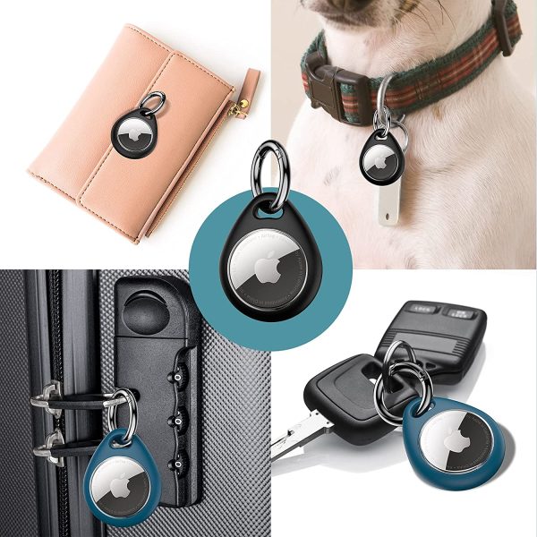 Étui de Protection pour Airtags 2021 [Lot de 4] Coque TPU Souple Silicone AirTags avec Porte-clés [Anti-Perte et Résistant aux Rayures] pour Clés/Sacs/Animaux, etc- 2 Noir+2 Bleu