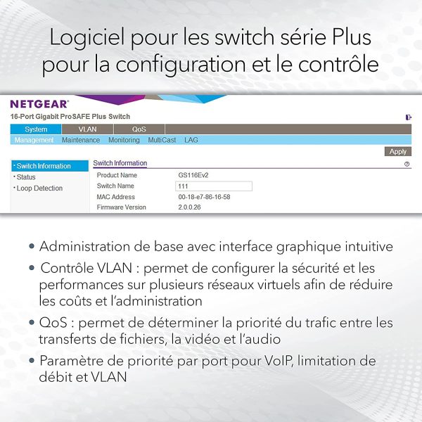 NETGEAR (GS108E) Switch Ethernet Plus 8 Ports RJ45 Métal Gigabit (10/100/1000), switch RJ45 Manageable Serie Plus Bureau ou Rackable, Métal, Silencieux , Protection ProSAFE à Vie, idéal pour PME/ TPE – Image 5