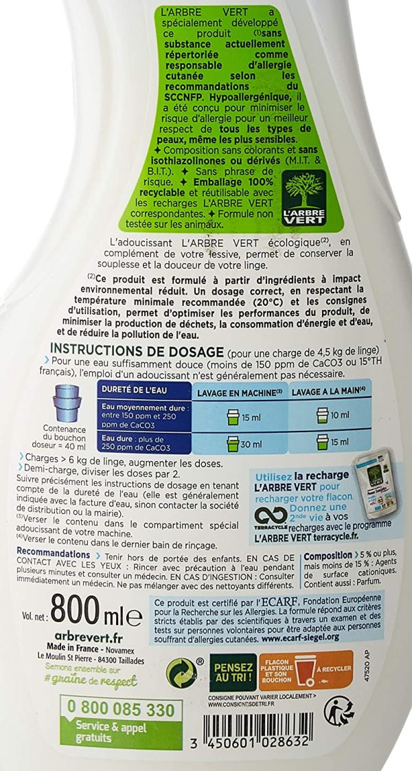 L'arbre vert Adoucissant Linge Peaux Sensibles Famille/Bébé Aussi 53 Lavages 800 ml – Image 2