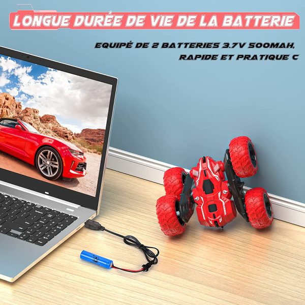 RC Voiture Telecommandé Enfant 360°Rotation Stunt Car 2.4GHz Voiture Radiocommandee avec LED 4WD Buggy Course Rapide ??Voiture Jeux Extérieur Jouet Garçon Fille 3 4 5 6 7 8 9 12 Ans (Rouge – Image 3