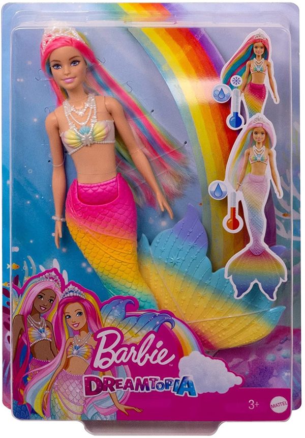 Barbie - Barbie Dreamtopia - Sirène Magique Arc-en-Ciel - Poupée avec Détails qui Changent de Couleur - Diadème et Corsage Marin - Cadeau dès 3 ans, GTF89 – Image 3