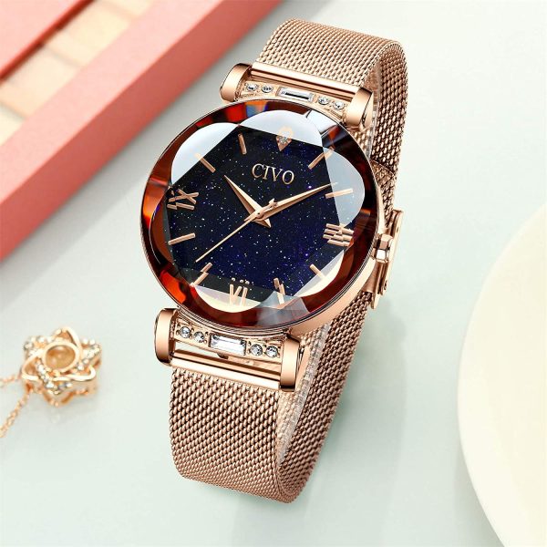 CIVO Montres Femmes Or Rose Montre-Bracelet en Acier Inoxydable Maille pour Femme Imperméable Élégante Robe Montres Analogiques pour Femmes Dames Filles – Image 5