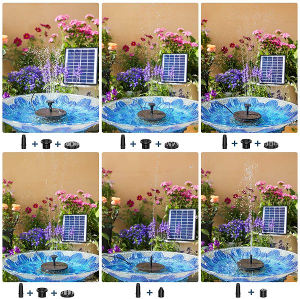 AISITIN Fontaine Solaire Extérieur 6.5W, Pompe Bassin Solaire avec Batterie et 6 Buses, pour Bain d'oiseaux Aquarium Jardin Fontaine – Image 3