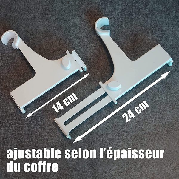 Lot de 2 Supports - sans Perçage sans Adhésifs -pour Tringle à Rideaux ø20-28mm - Fixation Tension sur Coffre de Volet Roulant Hauteur 14-24 cm Colori Blanc - Qualité française – Image 2